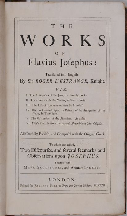 JOSEPHUS FLAVIUS. "WORKS" London