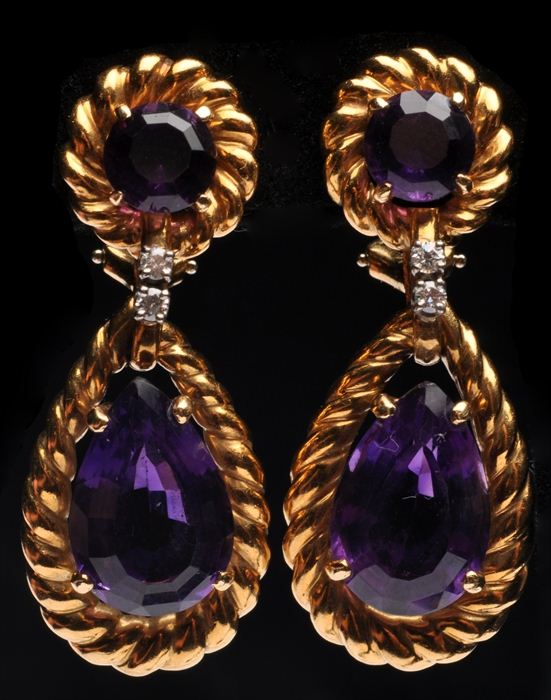 PAIR OF AMETHYST GOLD AND DIAMOND 13f183