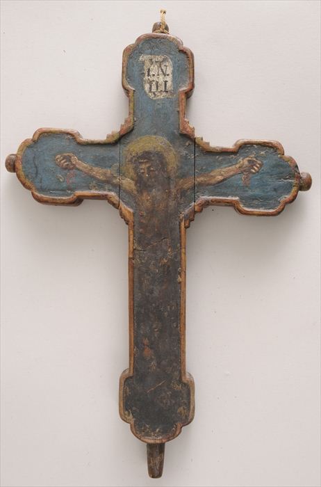 RUSSIAN PAINTED WOOD DOUBLE-SIDED CRUCIFIX