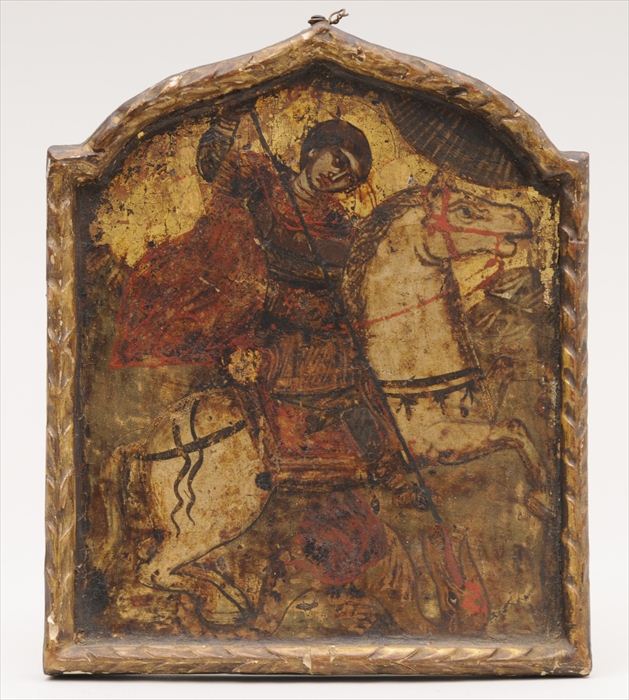 RUSSIAN PAINTED WOOD ICON Representing 13f1bd