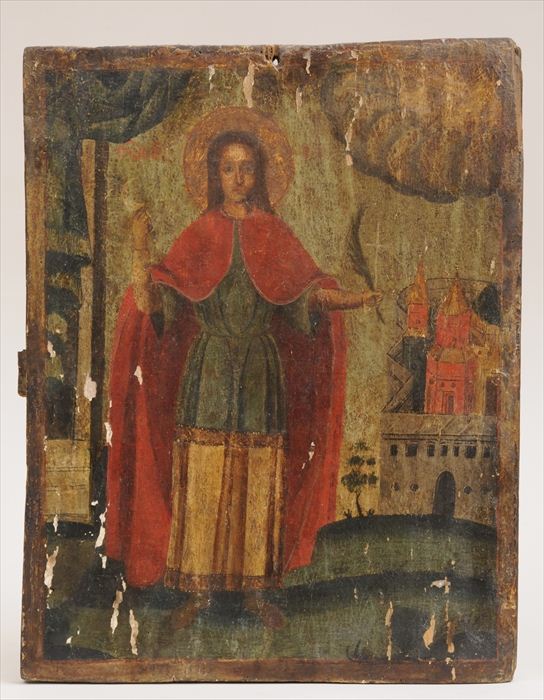 RUSSIAN PAINTED WOOD ICON Depicting 13f1be