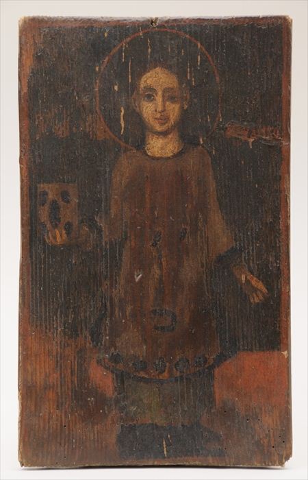 RUSSIAN PAINTED WOOD ICON Representing