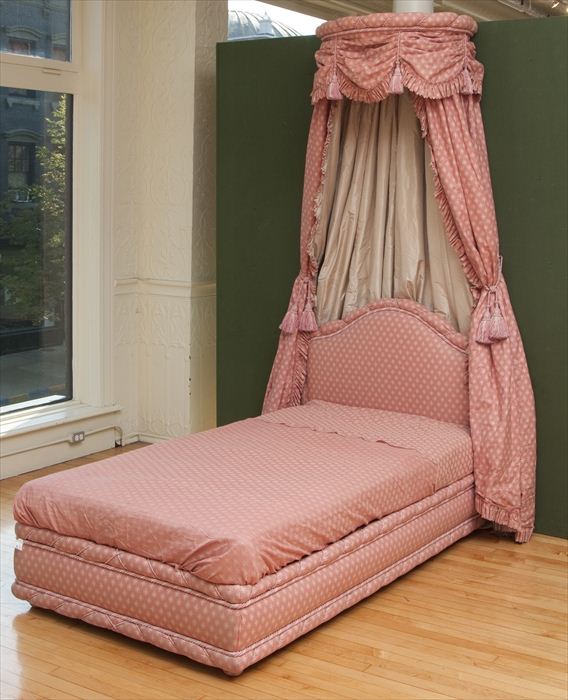 PINK COTTON UPHOLSTERED BED WITH