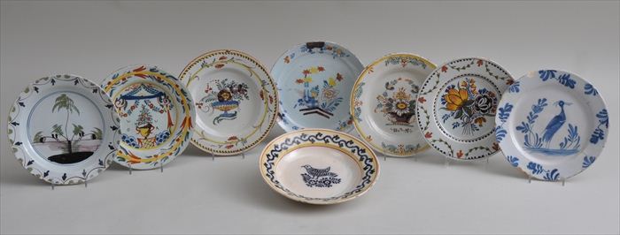 EIGHT FAIENCE AND DELFT PLATES Variously