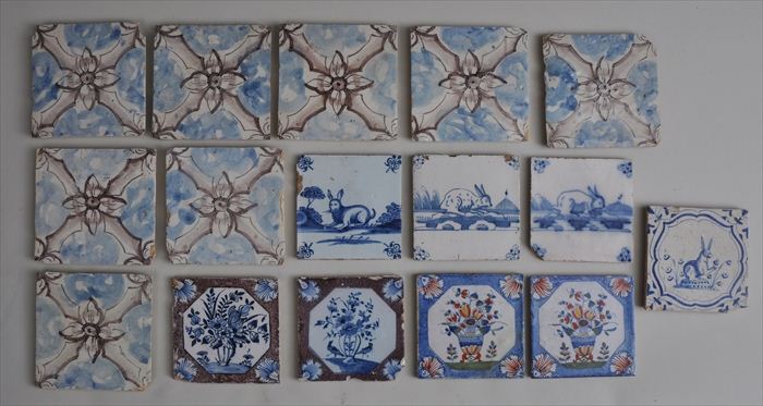 SIXTEEN ASSORTED DELFT TILES Comprising