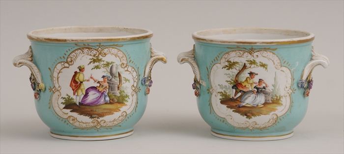 TWO MEISSEN STYLE TURQUOISE GROUND 13f21d