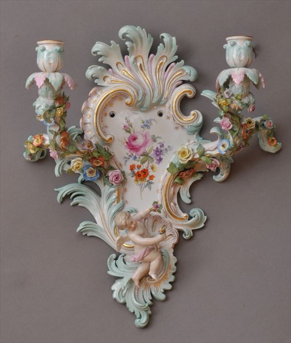 MEISSEN PORCELAIN TWO LIGHT WALL 13f21e