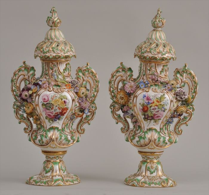 PAIR OF VICTORIAN PORCELAIN FLORAL-ENCRUSTED