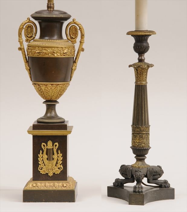 TWO EMPIRE STYLE BRONZE AND GILT METAL 13f288