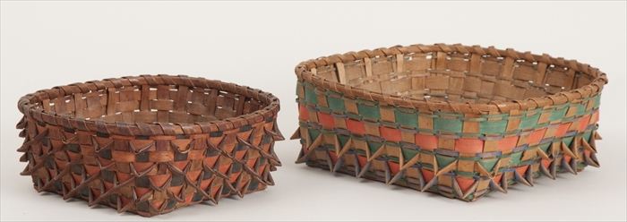 TWO MAINE PAINTED BASKETS 4 x 10 1/2