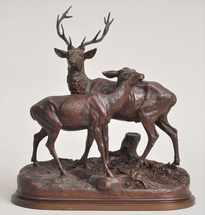 A DUBUCAND STAG AND DOE Bronze 13f311