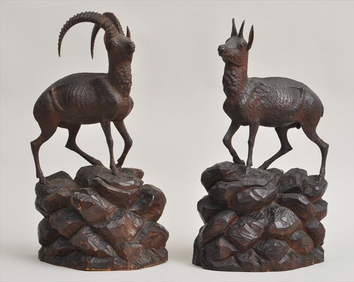 PAIR OF GERMAN CARVED WALNUT IBEXES 13f34a