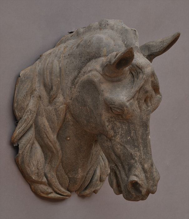 TWO ZINC HORSE HEAD WALL MOUNTS