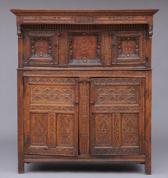 ENGLISH INLAID OAK PRESS CUPBOARD 13f35c