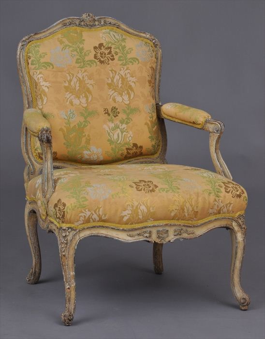 LOUIS XV CARVED AND PAINTED FAUTEUIL 13f367