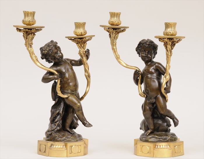 PAIR OF LOUIS XVI-STYLE PATINATED