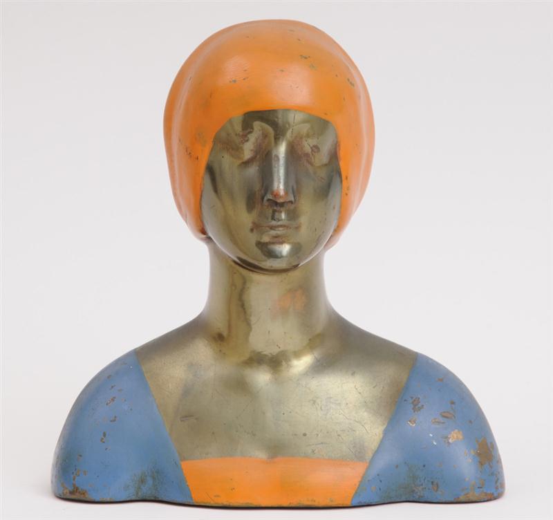 ART DECO PAINTED BRASS BUST OF