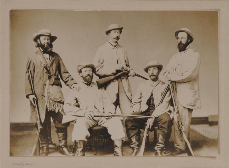 BENSON: FIVE MEN WITH RIFLES Toned print.