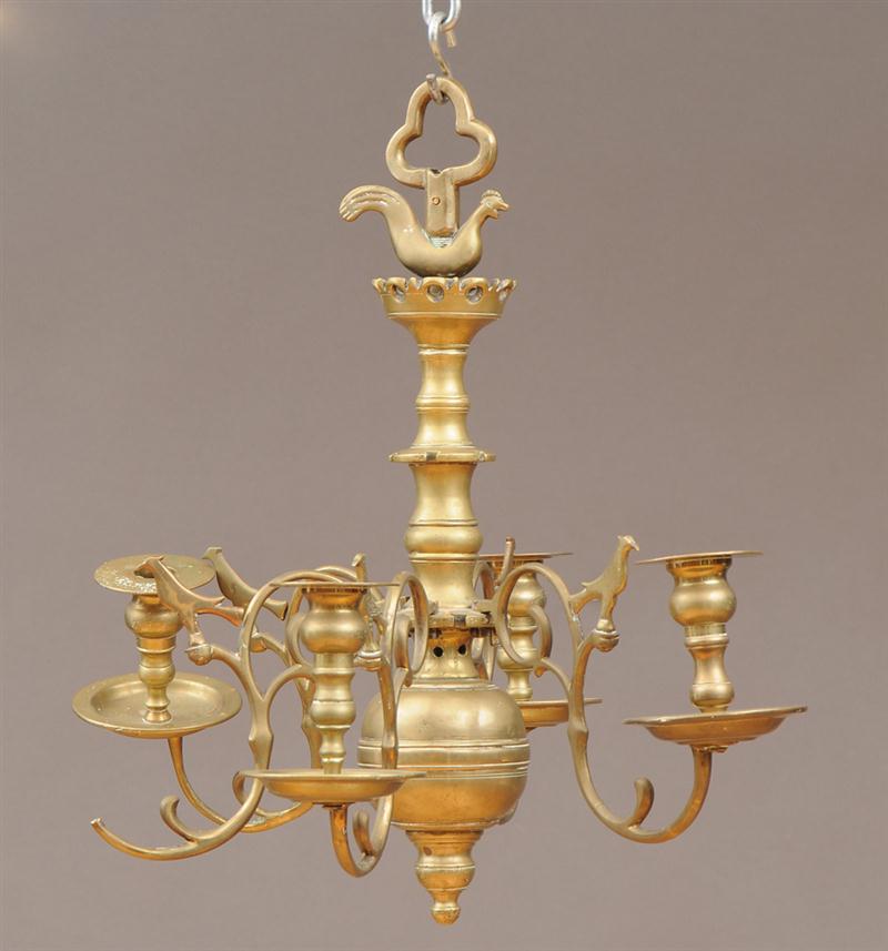 BAROQUE STYLE BRASS SIX LIGHT CHANDELIER 13f661