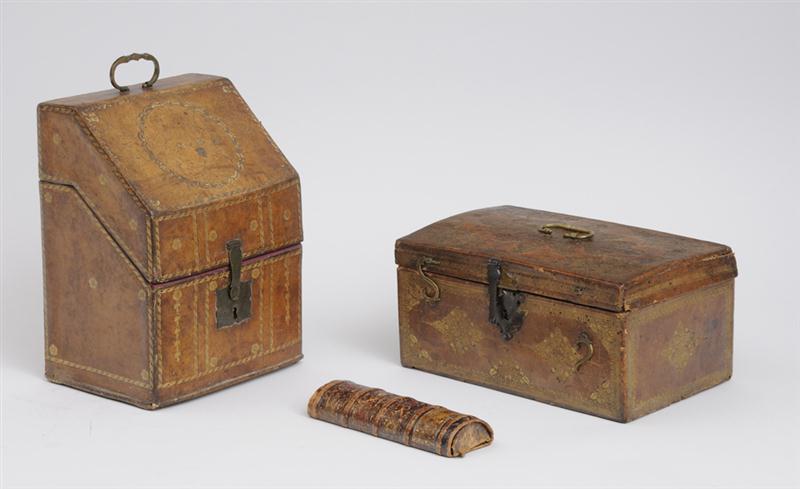THREE GILT-TOOLED LEATHER BOXES