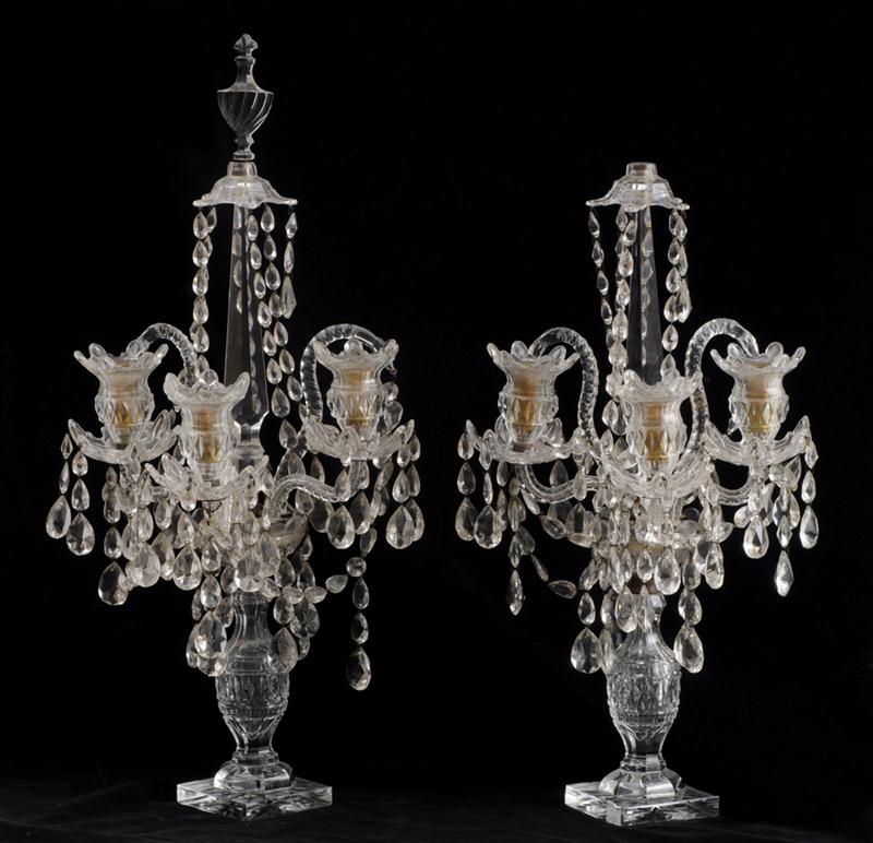 PAIR OF REGENCY CUT GLASS THREE LIGHT 13f674