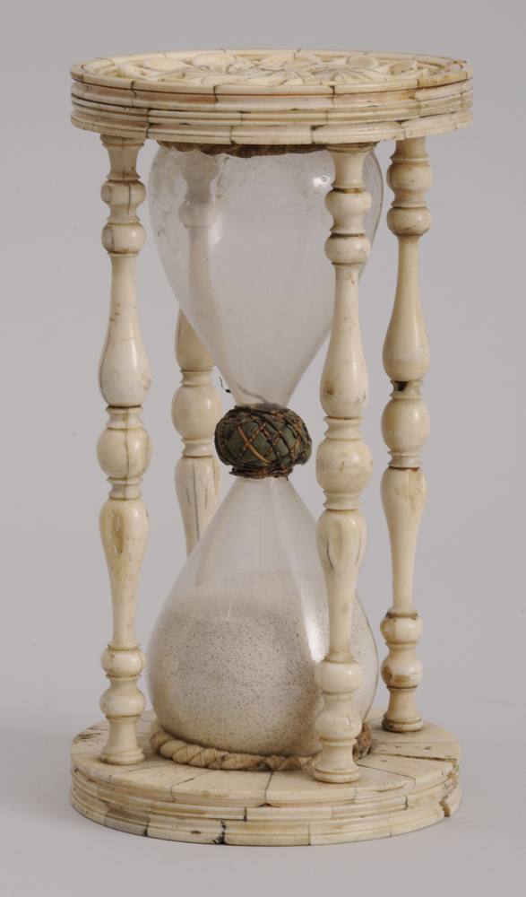CONTINENTAL CARVED IVORY HOUR GLASS
