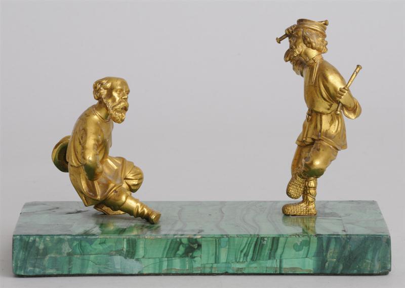 RUSSIAN GILT BRONZE GROUP ON MALACHITE 13f6c8