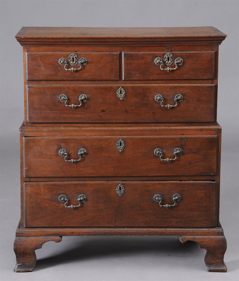 GEORGE II WALNUT LOW CHEST ON CHEST 13f6e8