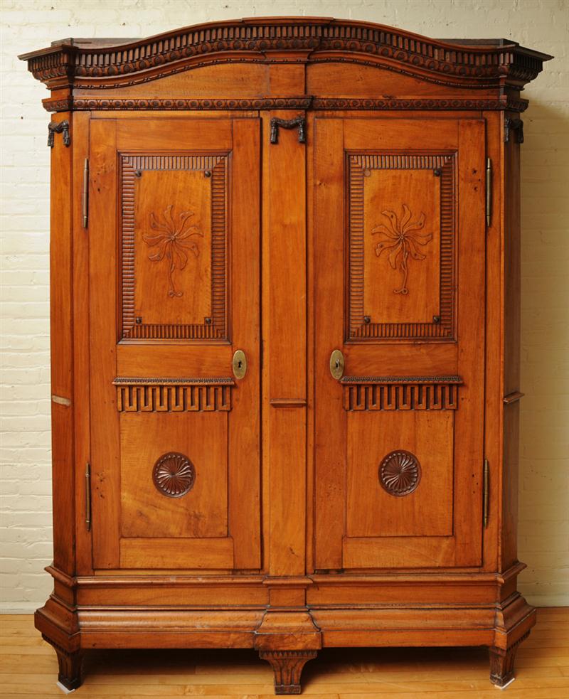 GERMAN BAROQUE CARVED WALNUT ARMOIRE 13f70b