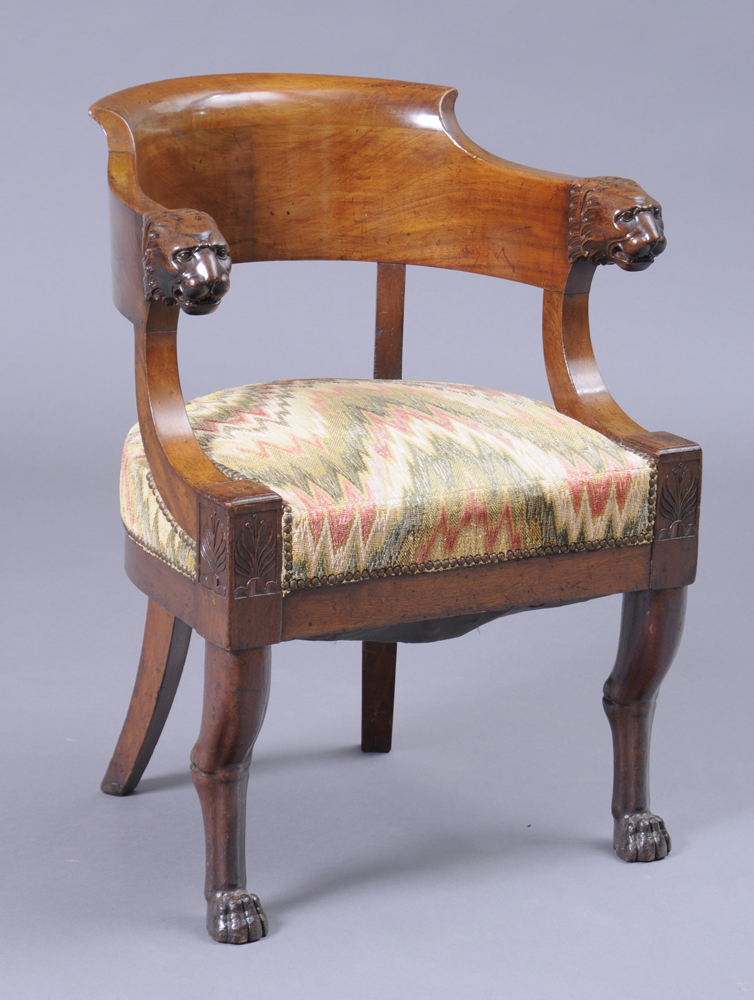 EMPIRE CARVED MAHOGANY FAUTEUIL EN BUREAU