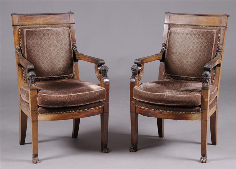 FINE PAIR OF EMPIRE MAHOGANY FAUTEUILS