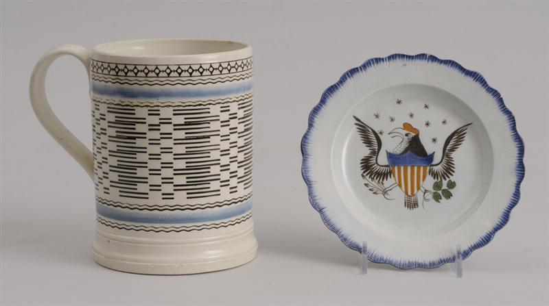 MOCHAWARE MUG AND A PEARLWARE DISH The