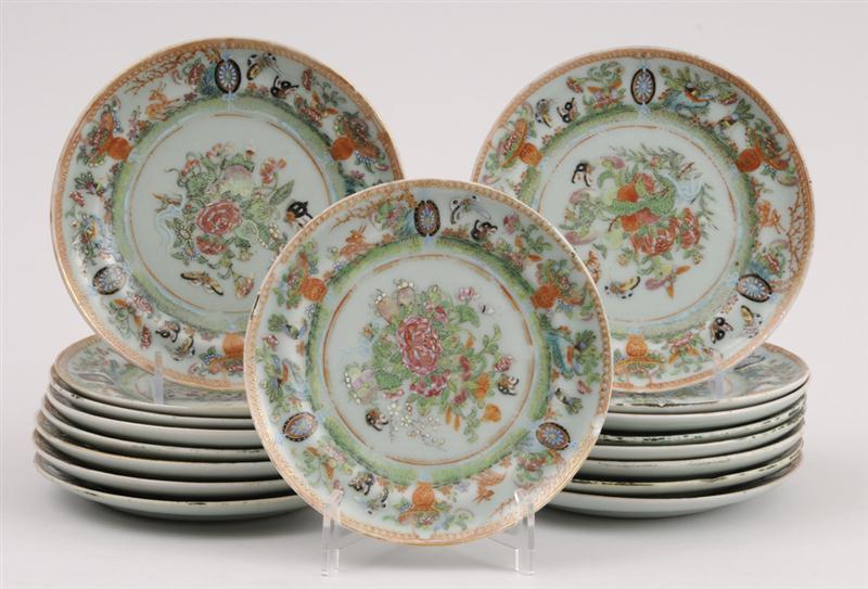 SEVENTEEN CANTON ENAMELED BUTTER PLATES