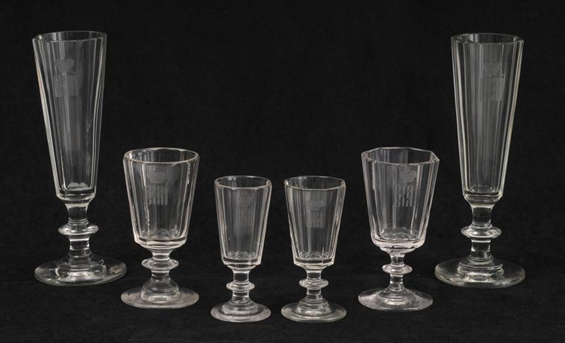 SIX RUSSIAN ENGRAVED GLASS GRADUATED