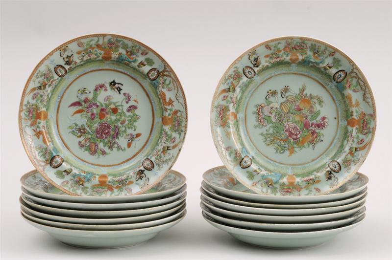 FOURTEEN CANTON ENAMELED SOUP PLATES