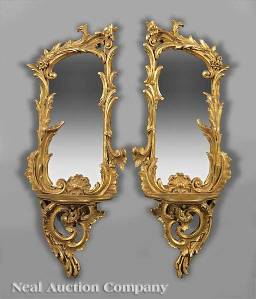 A Pair of Italian Carved and Gilt Mirrored
