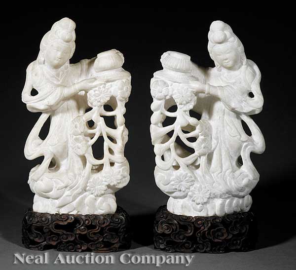 A Pair of Chinese Marble Figures of