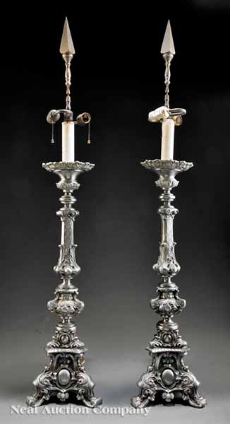 A Pair of Tall Rococo-Style Argenté
