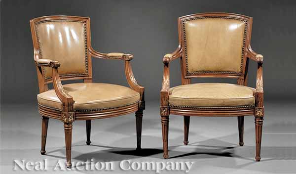 A Pair Louis XVI-Style Carved Walnut