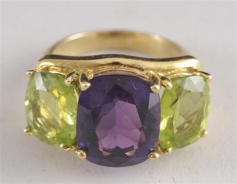 PERIDOT AND AMETHYST 18K GOLD COCKTAIL 13db09