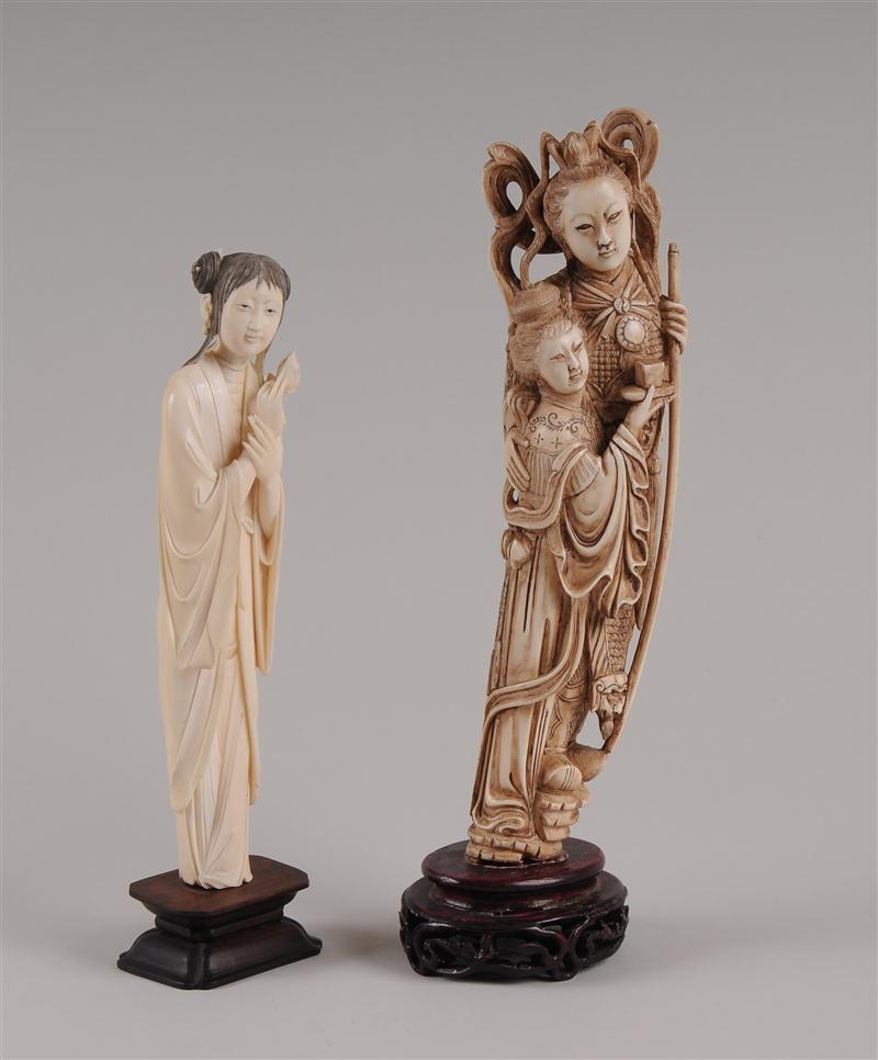 CHINESE CARVED AND STAINED IVORY