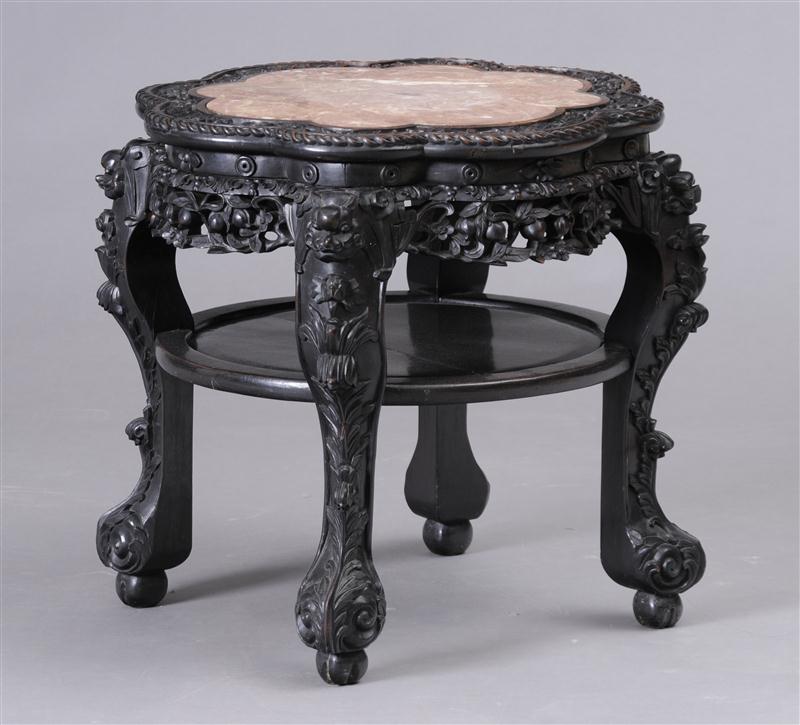 CHINESE CARVED ROSEWOOD MARBLE-INSET