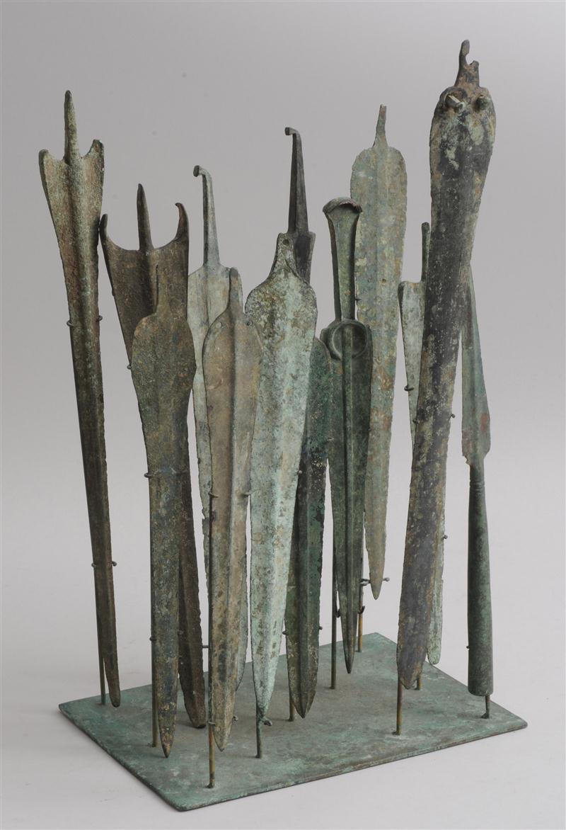 ELEVEN ARCHAIC BRONZE SPEARHEADS