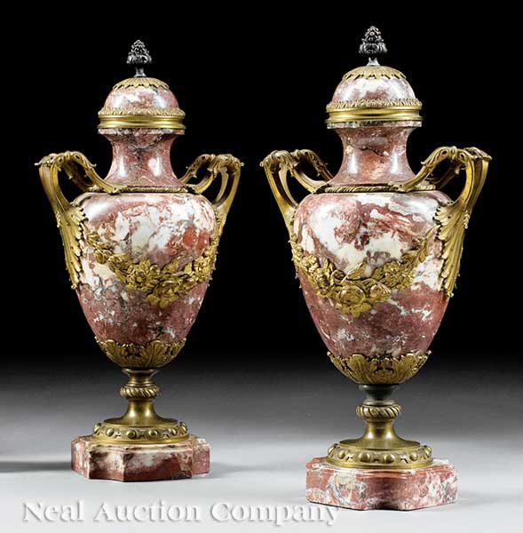 A Pair of French Rouge Marble Bronze-Mounted