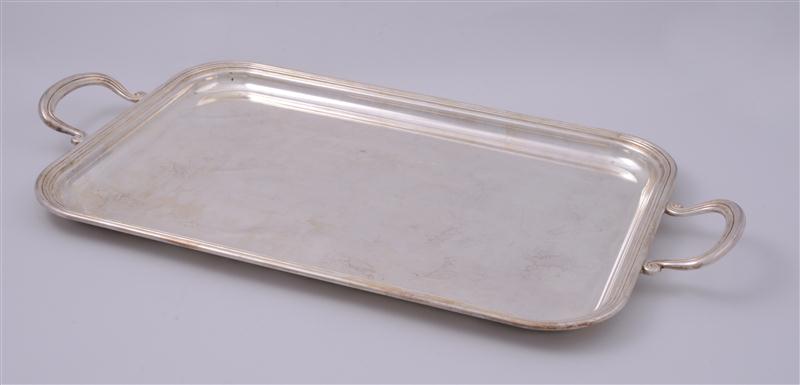 SILVER-PLATED TWO-HANDLED RECTANGULAR