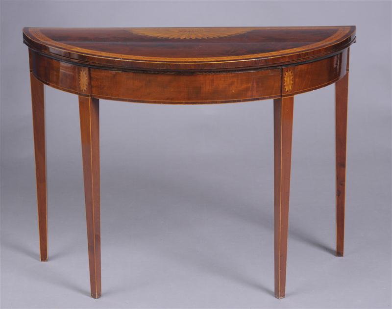 GEORGE III INLAID MAHOGANY DEMILUNE 140d6e