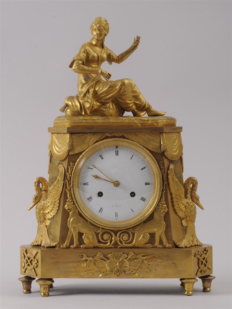 EMPIRE ORMOLU FIGURAL MANTEL CLOCK The