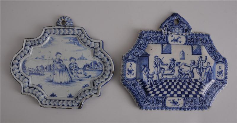 TWO DUTCH DELFT BLUE AND WHITE PLAQUES