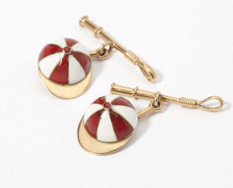 14K gold each with a red and white enamel