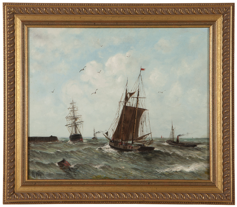 Sailing ships on moderate seas signed